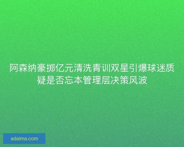 阿森纳豪掷亿元清洗青训双星引爆球迷质疑是否忘本管理层决策风波